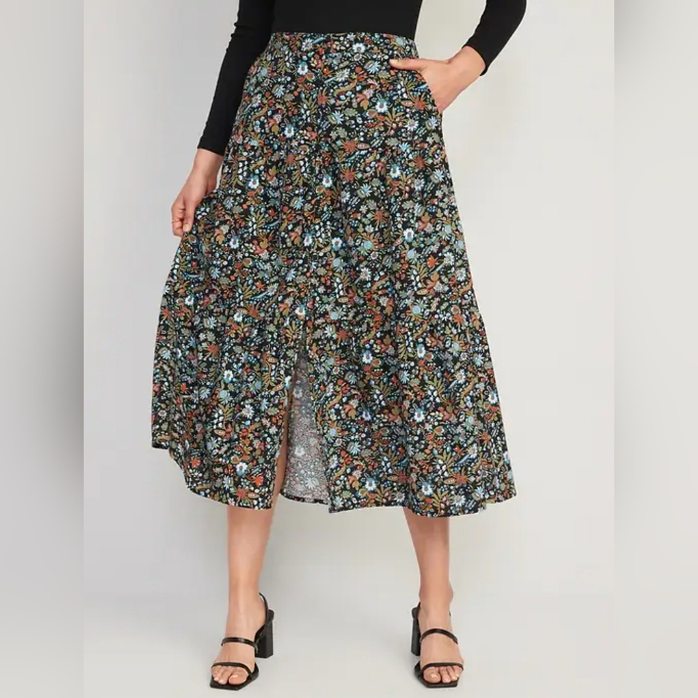 Old Navy Tiered Floral Button Front Midi Skirt XL